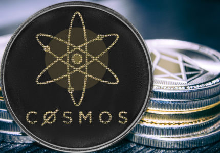 Coin,Cryptocurrency,Atom,Cosmos,On,The,Background,Of,A,Stack