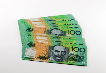 Money Australian hundred dollar bills isolate on white