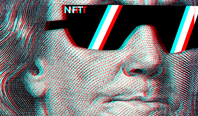 Concept,Cryptographic,Nft,On,A,Hundred-dollar,Bill,Franklin,In,Glasses.
