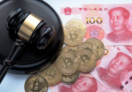 Bitcoin,In,China,Concept.,Bitcoin,Coins,Placed,On,Yuan,Banknotes.